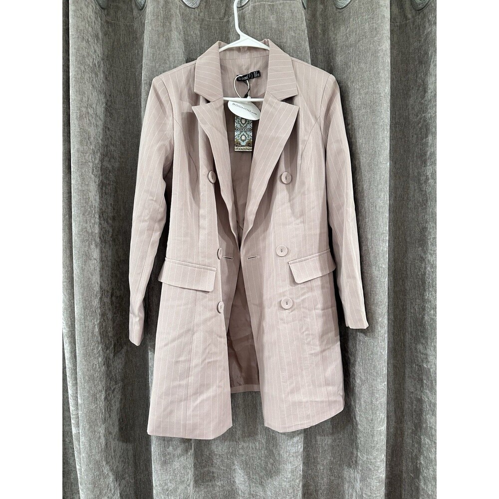 BOOHOO Blazer Womens 8 Blush Pink Double Breasted Military Jacket Modern NWT